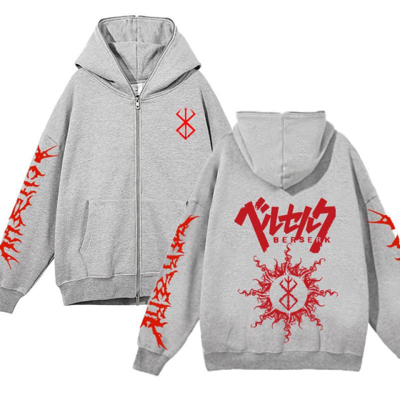 Mikiny Berserk na zip Celorozepínací mikiny Anime Pánská fleecová mikina Unisex Hip Hop Streetwear Guts Grafický svetr Y2K