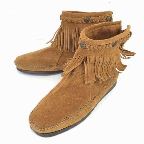 

Minnetonka Suede High Top Back Zip Fringe Boots Brown 24.0