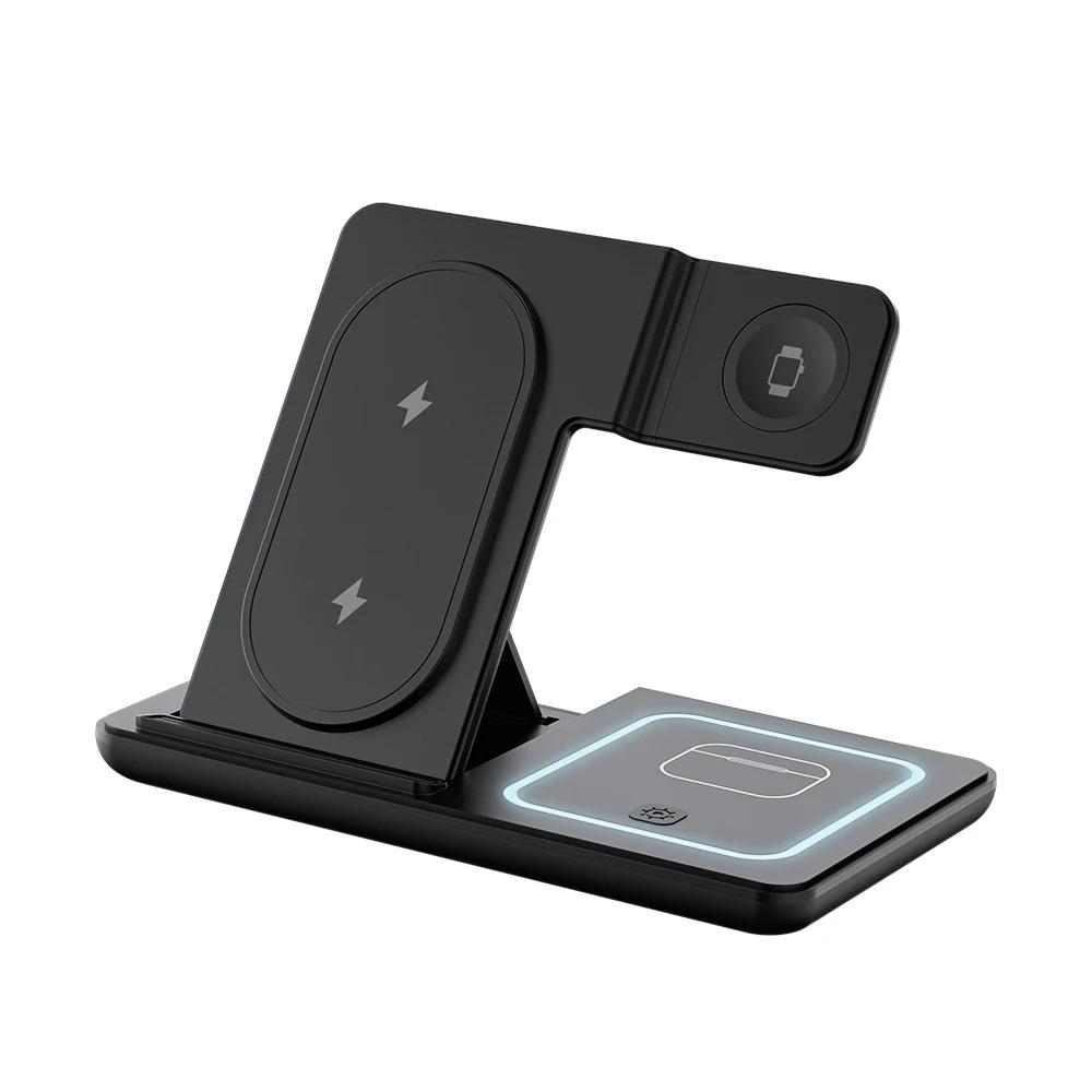Foldable 3 In 1 Wireless Charger Desk Stand For Samsung S24 S23 Galaxy Watch 2-8 Active 1 2 Buds Pro LED Fast Charging Station