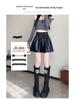 Women's PU Leather High-Waist A-Line Shorts - Slimming, Versatile, Wide-Leg, Korean Style for 2024 Autumn/Winter.