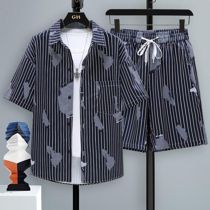 Summer Set Men's Two Shirt Shorts Harajuku Oversized Men Sets Outfits