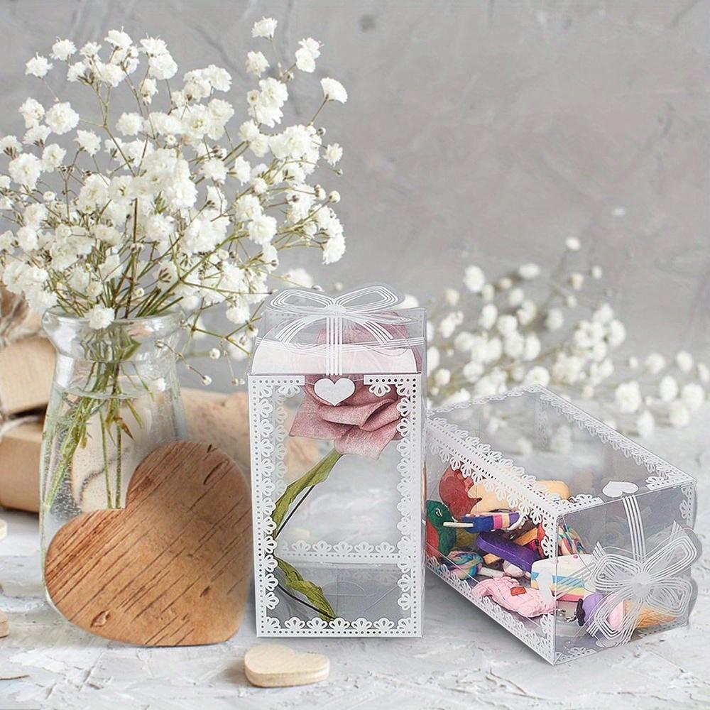 25pcs Elegant Transparent Rectangle Gift Boxes with Bows Durable PVC Perfect for Cookies Candies Ideal for Wedding Party Favors White Flat-Packed