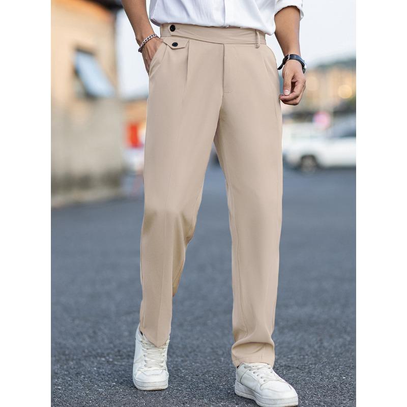 Autumn Men s Lightweight Business Casual Pants Button Waist Straight Fit Trousers S