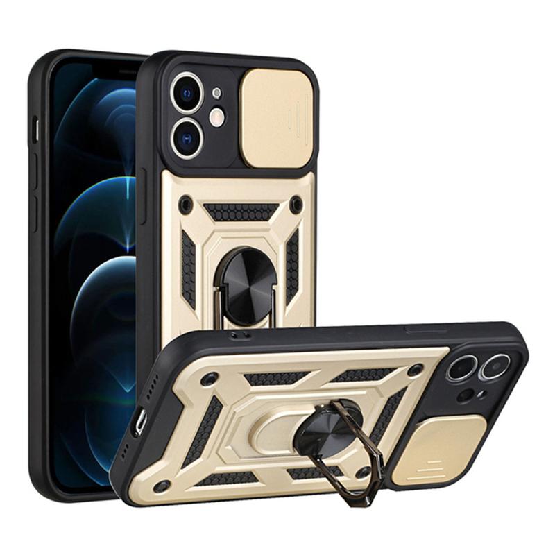 Armor Slide Camera Protection Phone Case For iPhone 13 12 11 Pro Max XR XS Max 6 7 8 Plus Ring Stand Holder Shockproof Cover