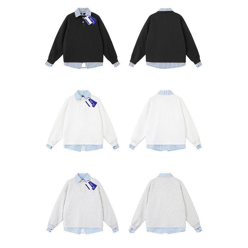 Wassup Trendy Black Fake Two-Piece Striped Lapel Men's Sweatshirt 2025 Spring and Autumn New Style Cool Workwear Top