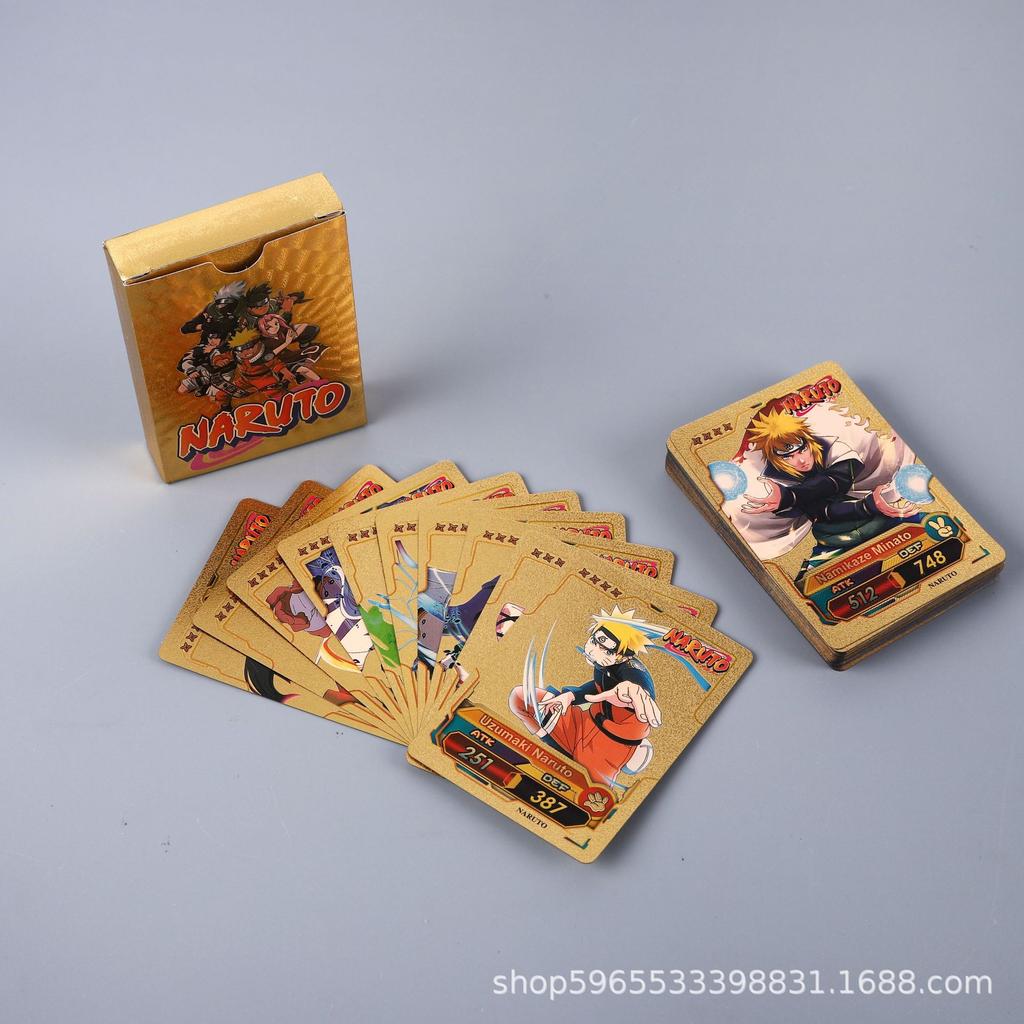55 Piezas Tarjeta Naruto Dorada Serie Inglesa Kakashi Uchiha Sasuke Rara Colección Combate Regalo para Fan Infantil Juego de Mesa Juguete