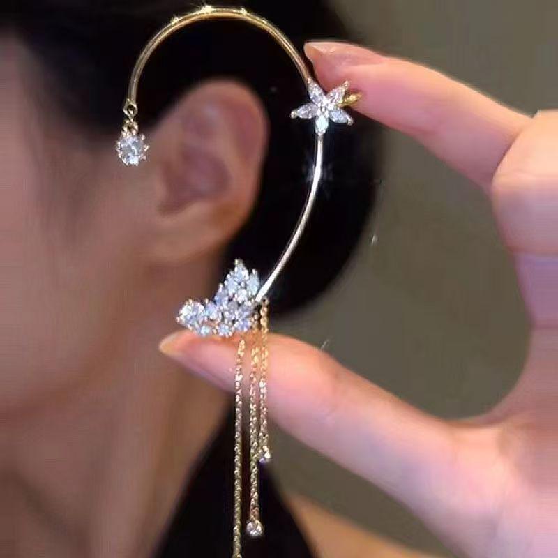 High-End Rhinestone Wheat Tassel Ear Cuff - No Piercing Needed