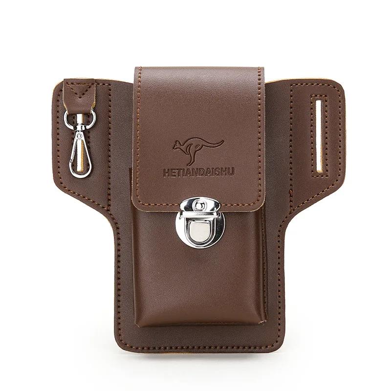Multifunctional PU Leather Pack Phone Belt Bag Retro Men Bag Cell Phone Loop Holster Phone Pouch Wallet High Quality Phone Case