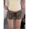 Spicy Leopard Print Low-Waist Denim Shorts - Women's Retro Sexy Slimming Casual Pants.
