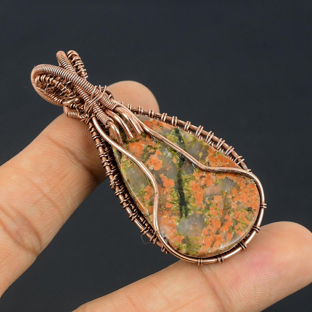 Unakite Pendant, 999 Copper Wire Wrapped Jewelry, Gemstone Jewelry Pendant, Handmade Wedding Gift Jewelry