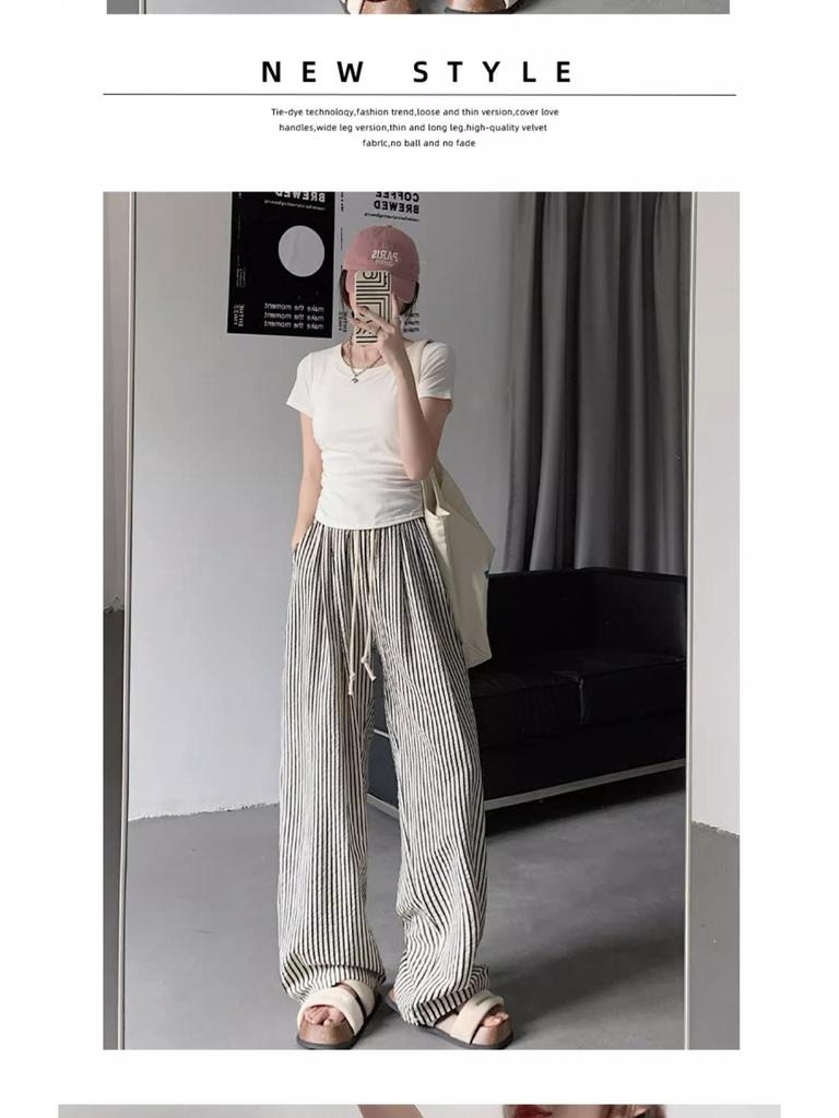 Women's Slimming High Waist Striped Pants: Black/White, Loose Straight-Leg, Petite 145, Wide-Leg, Summer 2025 Collection