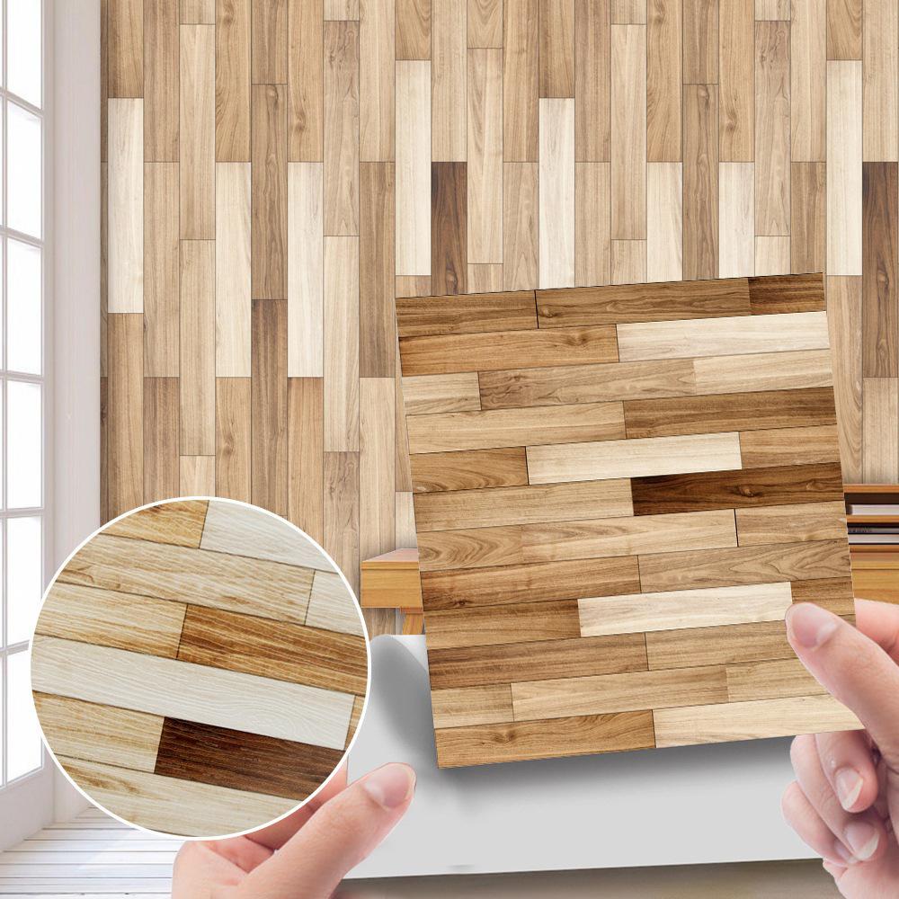Miniature Dollhouse Retro Brick Wall Sticker 10x10cm - Wood Grain Pattern Home Decoration