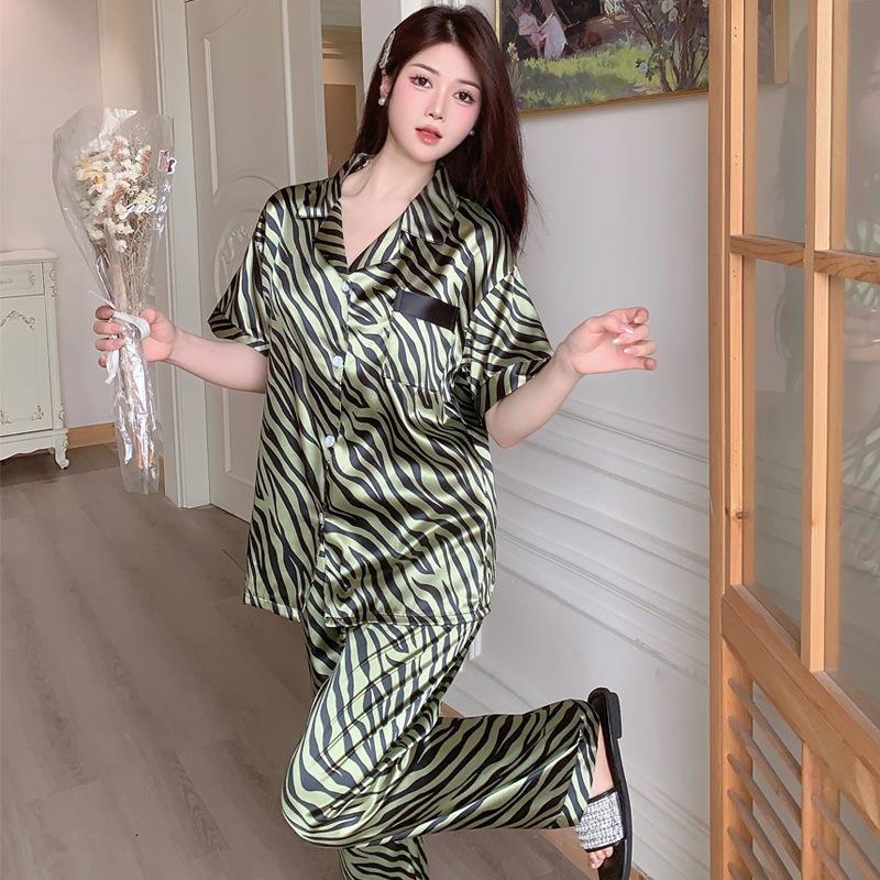 Light Luxury Summer Popular Ice Silk Thin Short-Sleeved Trousers Floral High-End Loungewear Set