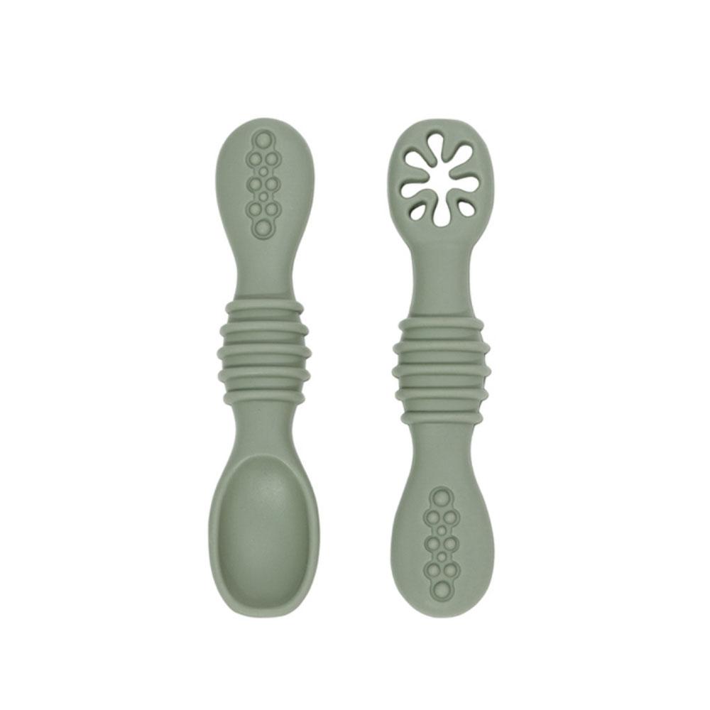 Silicone world 2PCS Baby Learning Spoons Utensils Set Silicone Sticky Spoon Children Cutlery Training Spoon Feeding Tableware