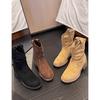 Retro round head short boots women's 2025 autumn new fashion versatile casual medium tube pleated western pile Martin boots