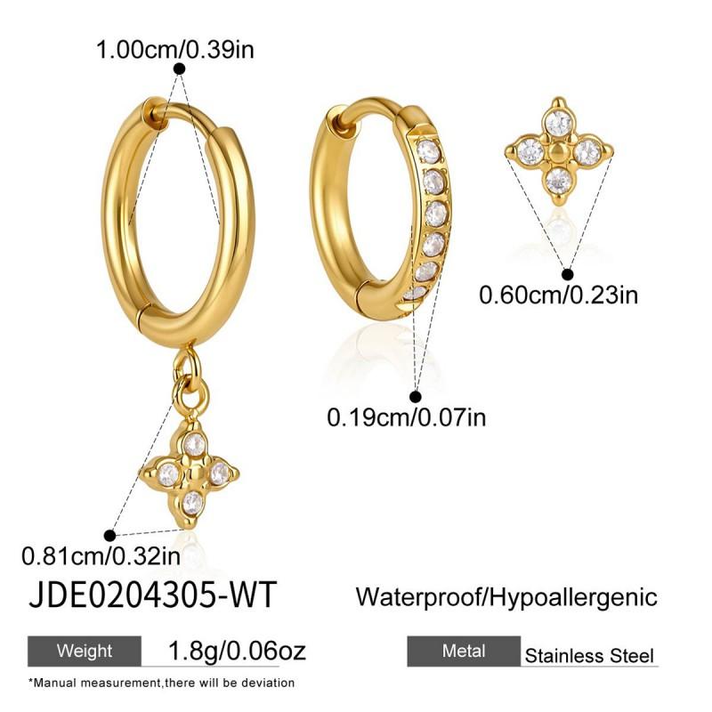 Sweet Geometric Clover Earrings Set Women Stainless Steel Hypoallergenic 18K Gold Plated Ear Studs