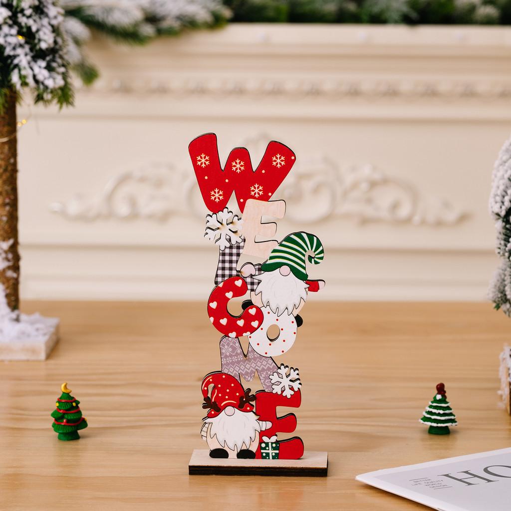 Christmas Delightful Wooden Tabletop Decor Featuring Fun Cartoon Letter Designs For Welcome Noel Xmas