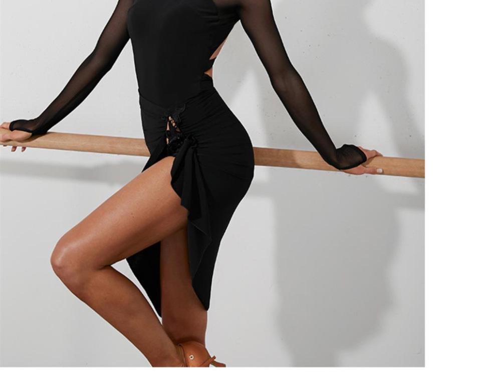 Latin Dance Criss-Cross Back Long Sleeve Leotard with Chest Pad - Women's Style for Southeast Asia, Europe & America.