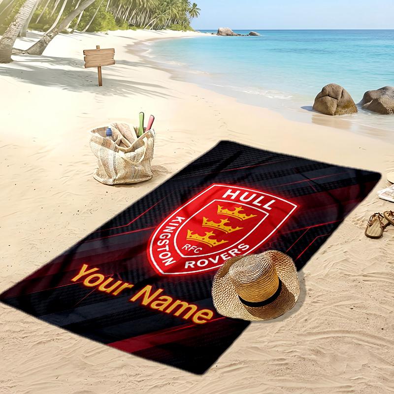 Asciugamano da Spiaggia Personalizzato Hull KR, Stampa il Tuo Nome Testo Asciugamano Leggero Assorbente per Nuoto Viaggio
