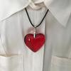 Glass Heart Pendant Necklace Colorful Heart Pendant Black Rope Necklace Jewelry 25-26