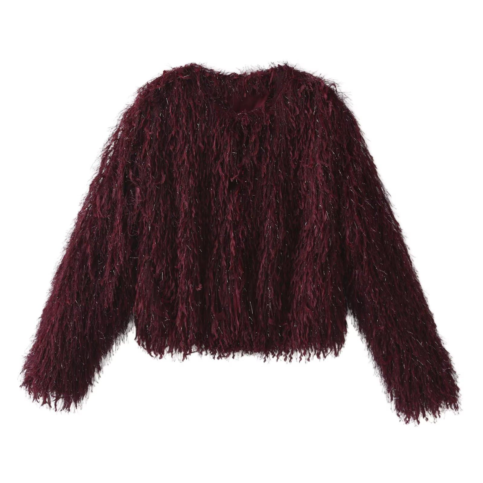 Новые осенние модели женская одежда стильная куртка с круглым вырезом и металлической отделкой L бордовый 5298₽