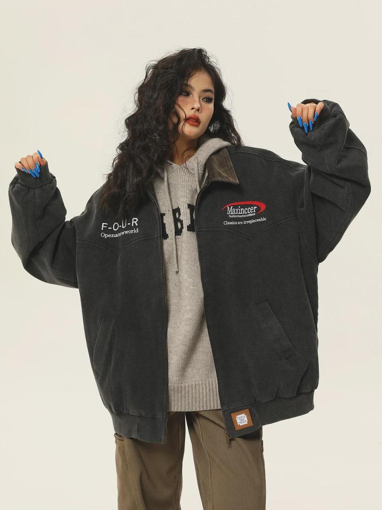 Unisex Vintage-Style Gewaschene Workwear-Jacke - Amerikanischer Retro-Reversmantel für Frühling & Herbst