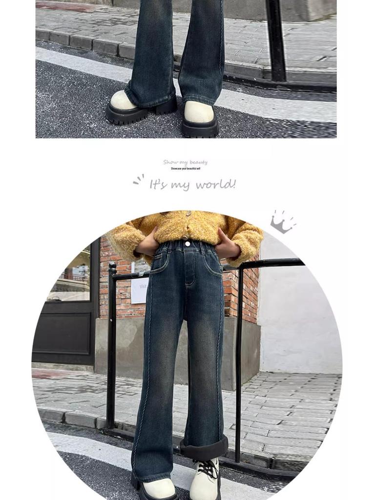 Girls' High-Waisted Retro Flared Jeans - Spring & Autumn