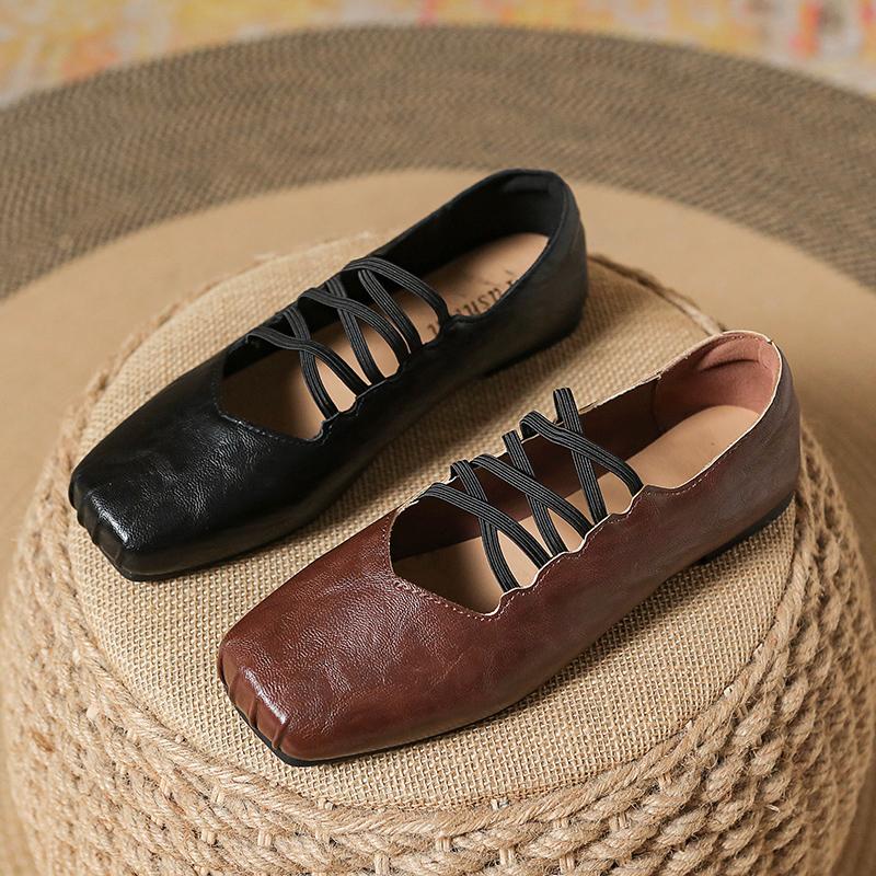 Fashion Niche Vintage Pleated Square Toe Women's Lace-Up Block Heel Shoes