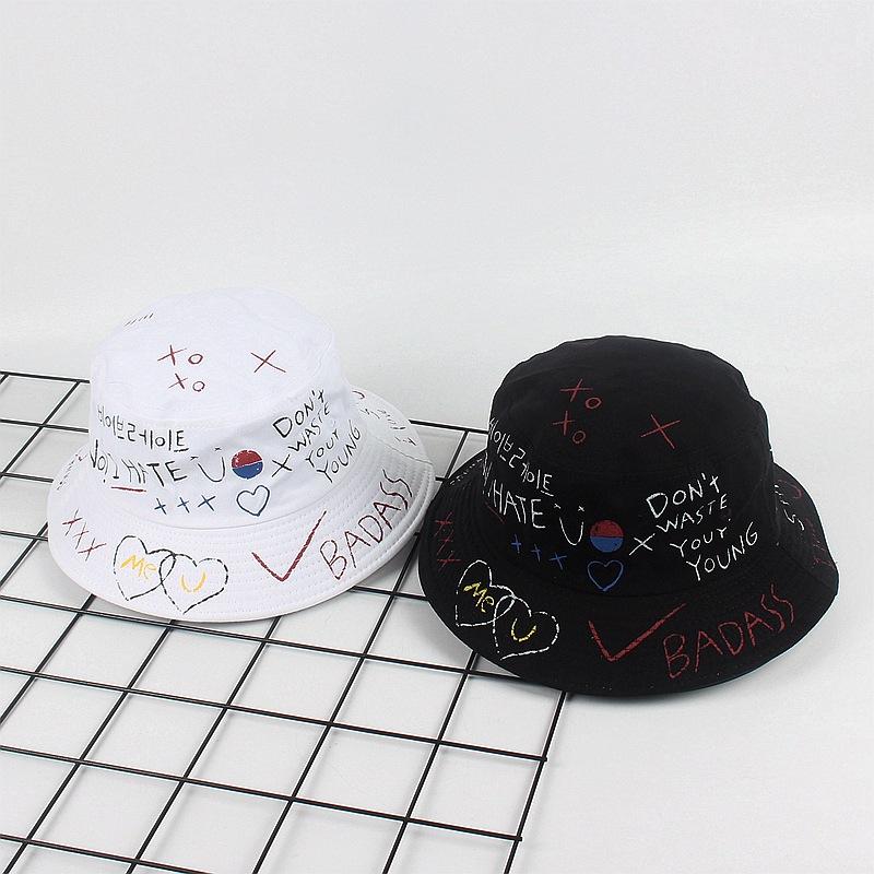 New Graffiti Letter Bucket Hat Men and Women Hip Hop Hip Hop Hat Outdoor Sunscreen Sun Hat Tide