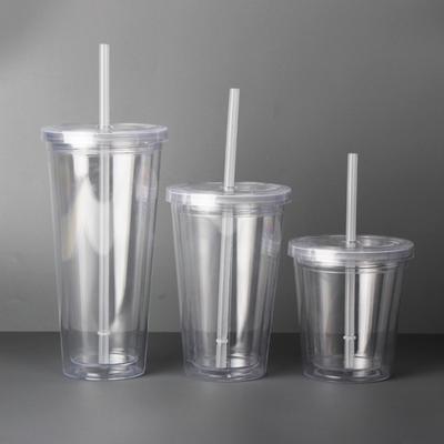 Klarer Becher mit Strohhalm Wiederverwendbare Transparente Doppelwandige Wasserflasche für Kaffee Milch DIY Smoothie Becher Trinkgeschirr 1 Stück