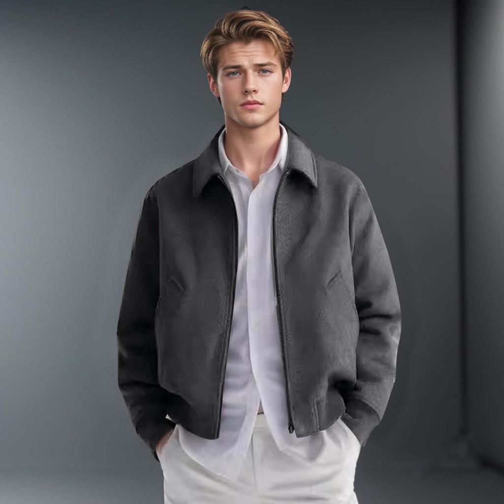 Men's Solid Color Lapel Woolen Coat Casual Slim Fit British Style Jacket