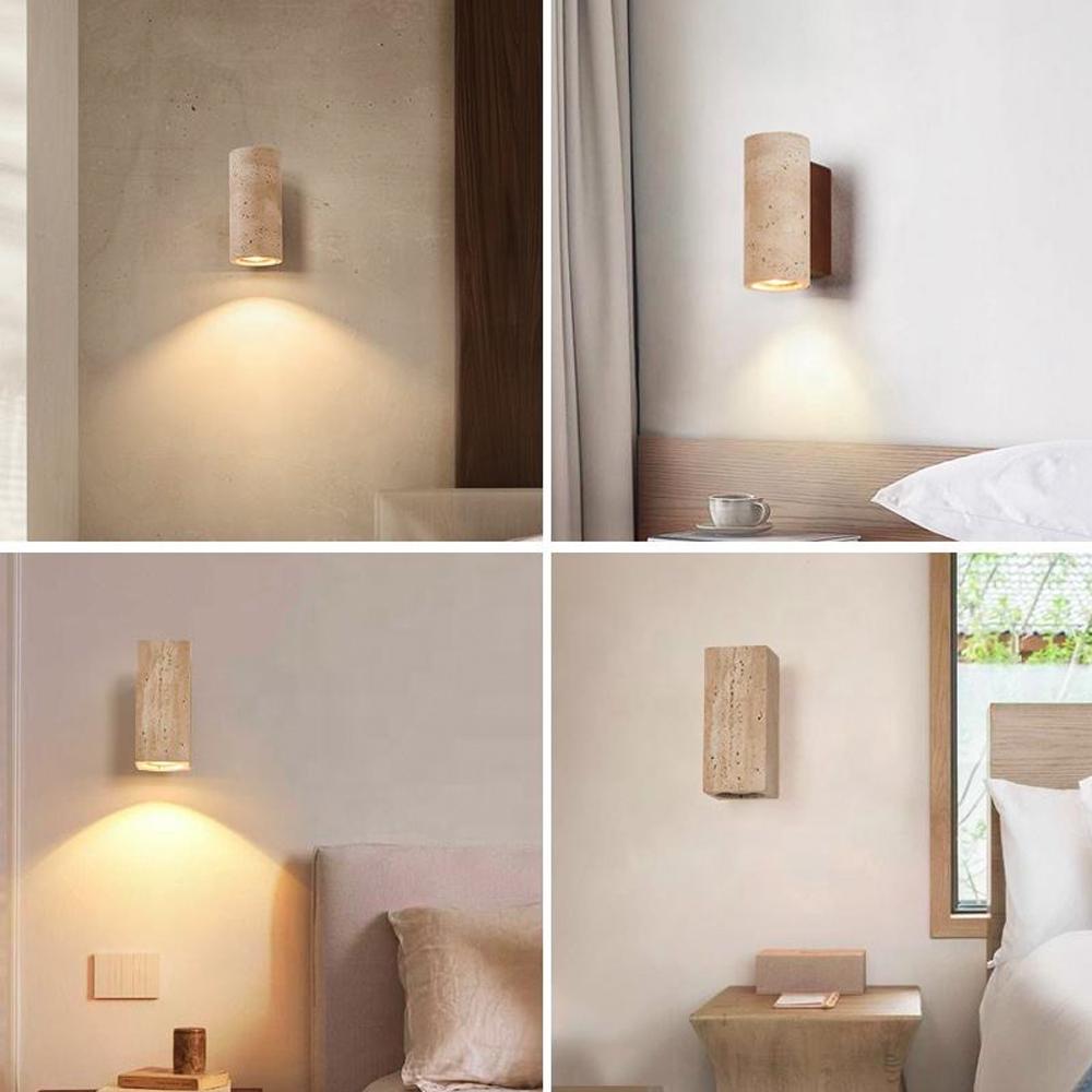Natural Yellow Travertine Japanese Style Wabi Sabi Bedroom Bedside Lamp Homestay Living Room Villa Courtyard Balcony Wall Light