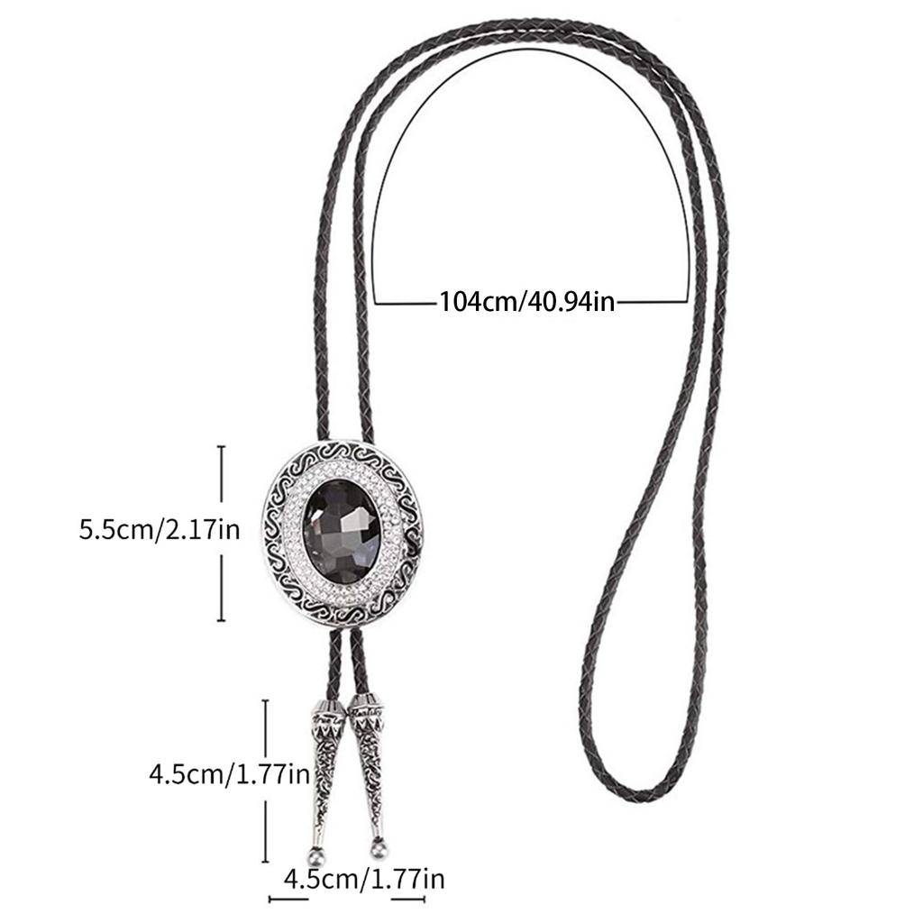 Vintage Western Cowboy Bolo Tie Crystal Necktie Punk Round Shape Necklace Costume Accessory American Bola Tie Western