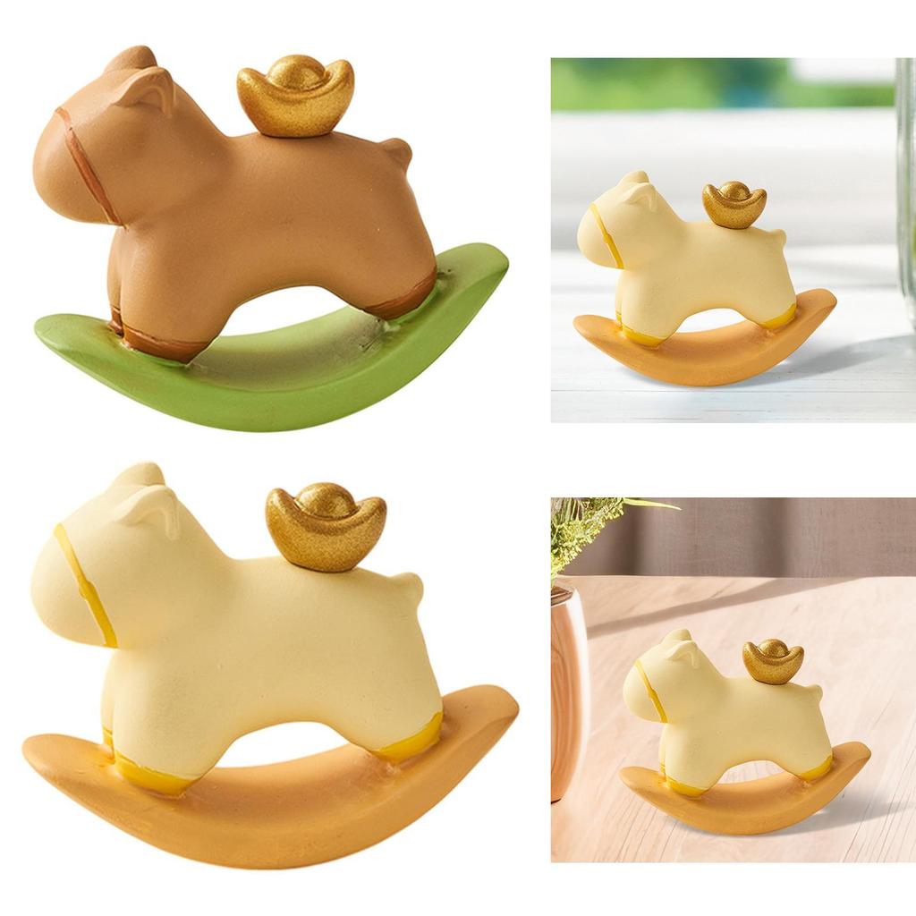 Rocking Horse Figurine Statue Collection Cute Tabletop Ornament Small Sculpture for Office Bookshelf Entrance Home Decoration