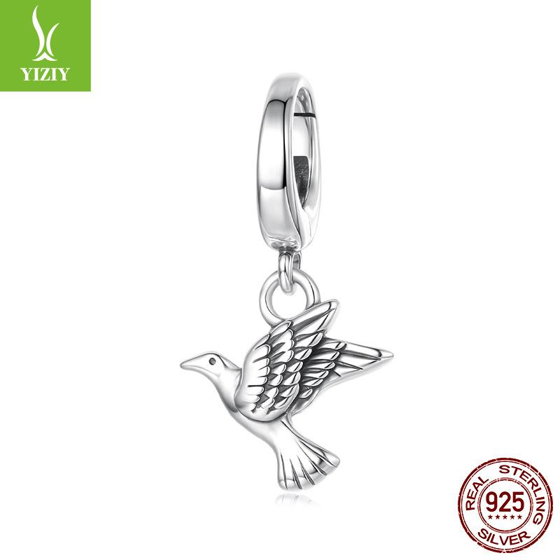 Animal Peace Pigeon Open And Close Button Pendant Simple S925 Sterling Silver Pigeon Bracelet Beaded Accessories