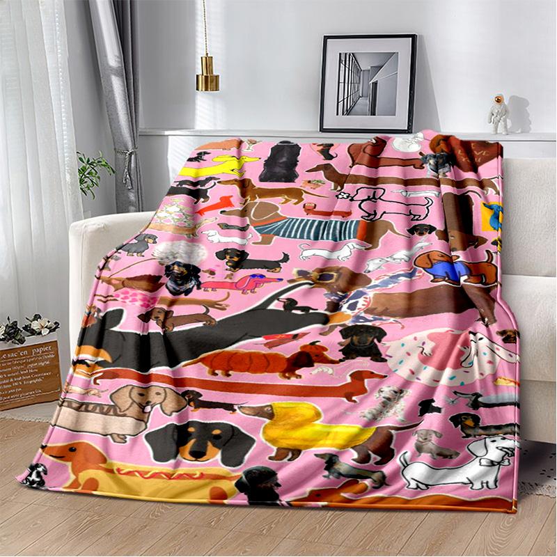 Dachshund Blanket Cute Black and Red Paws Printed Soft Flannel Blanket Warm Cozy Blanket for Teens Adults Kids