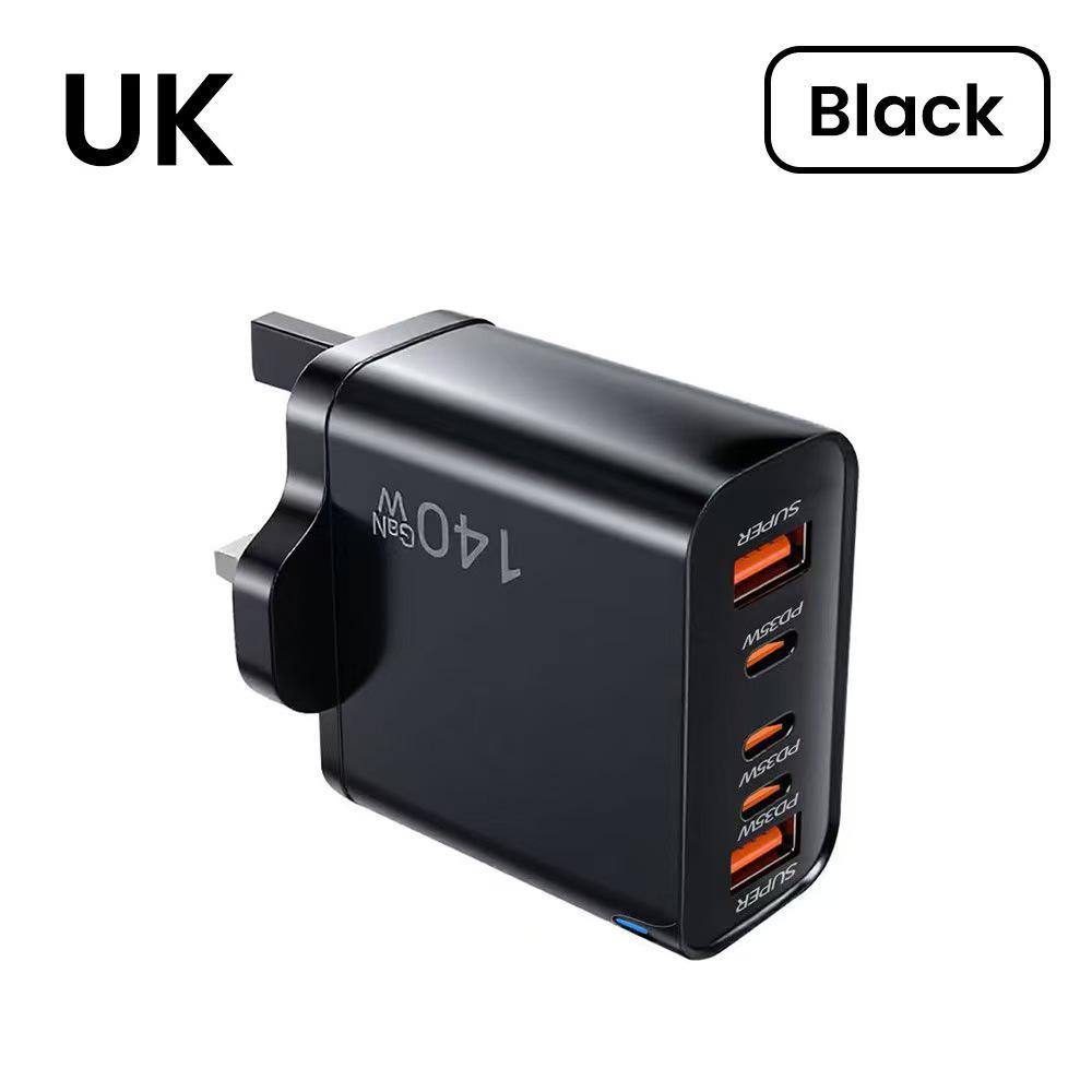 140W GaN Multi-Port Charger: Type-C Plug Adapter with US/EU/UK Standard, PD Fast Charging