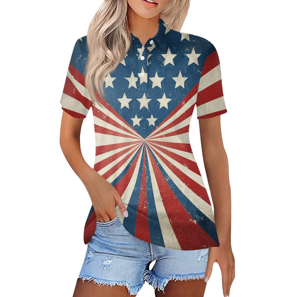 Women's Fashion Casual Lapel Short Sleeve Printed Shirt Women's Button Up Tops