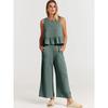 Summer Two Piece Set Women Casual Sleeveless Pleated Pants Sets Wide-leg Loose Clothes 2 Piece Sets O Neck Trouser Suits