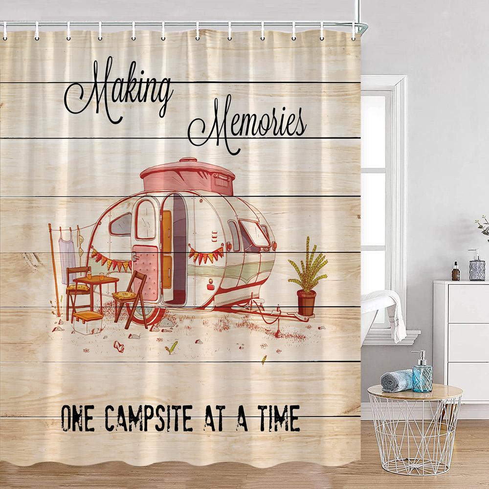 Cartoon Camper Shower Curtains Tree Camping Travel Bus Rv Bathroom Curtain Polyester Fabric Home Decoration With Hooks For Bath
