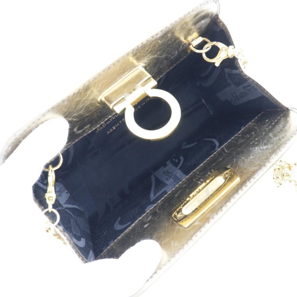 Salvatore Ferragamo ChainShoulder Shoulder Bag AQ214734 Gancini 2-way Clutch Gold Calfskin Women Used