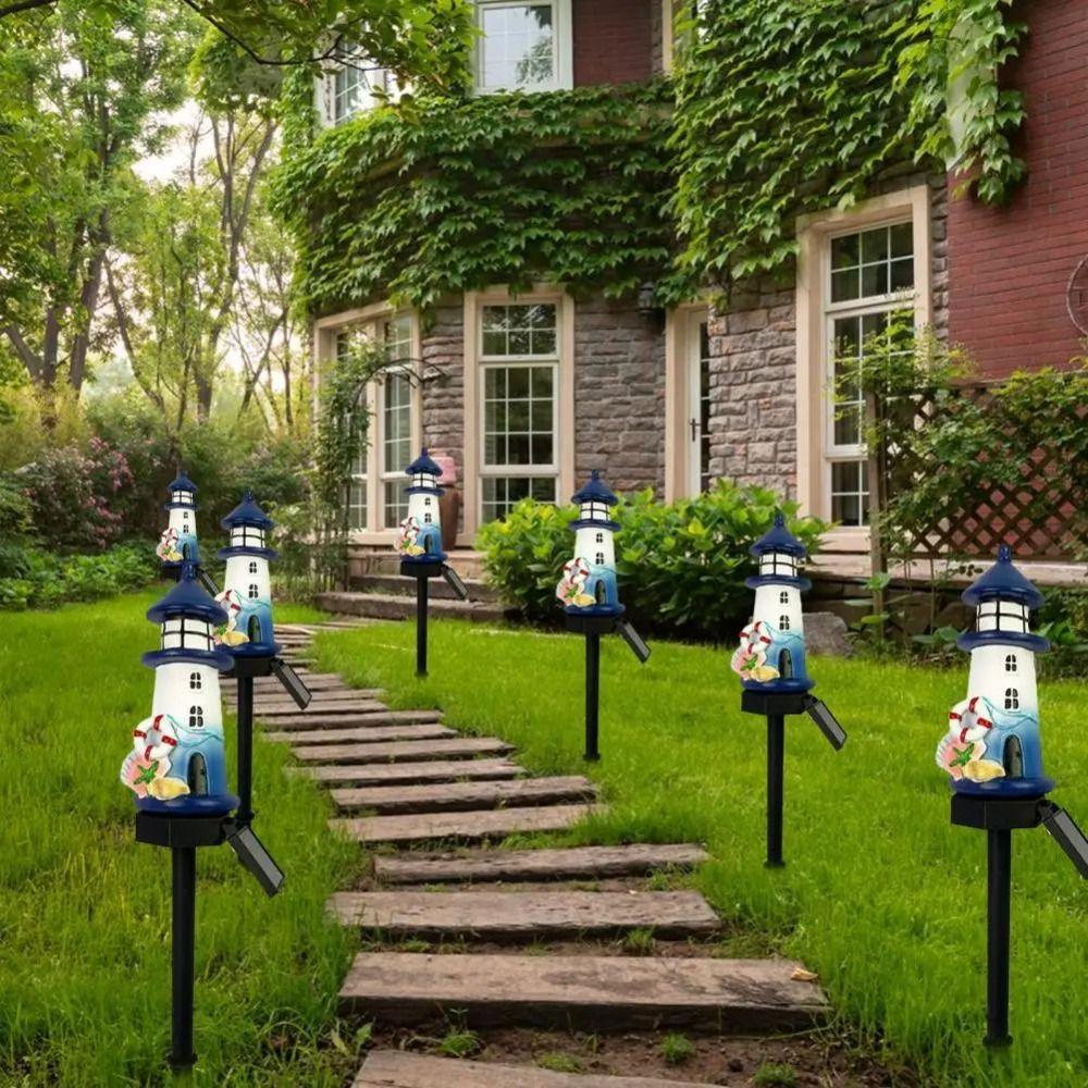 Solar Powered Solar Lighthouse Resin Material Outdoor Decor Garden Light  Patio Decoration