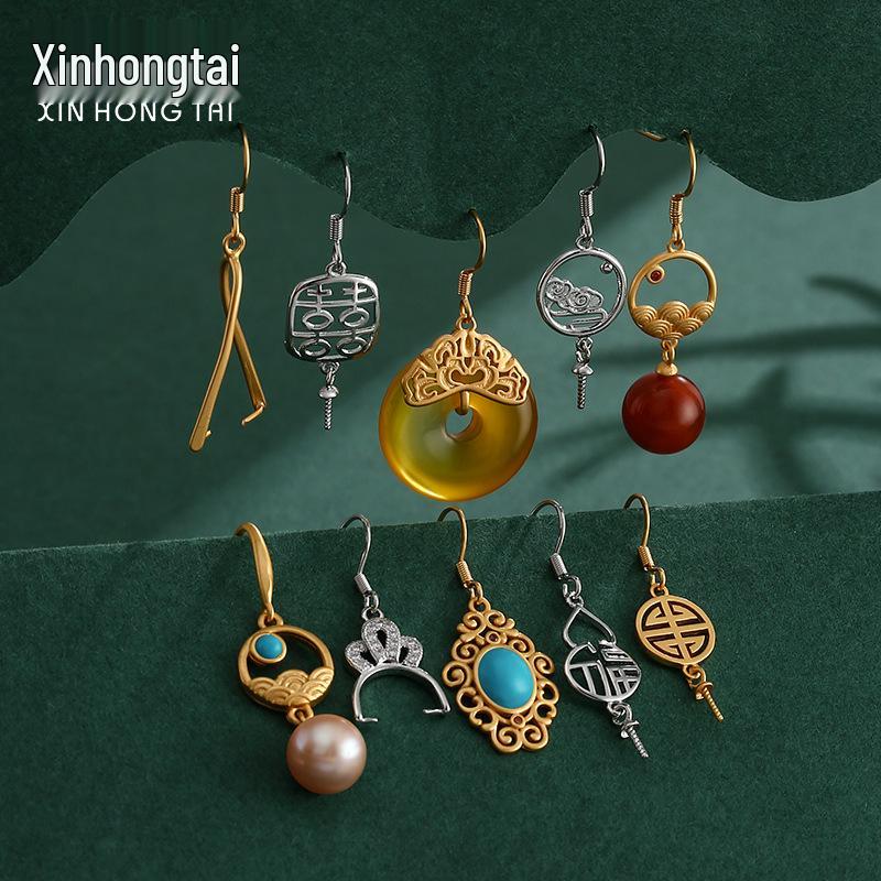 

18k Gold Chinese-Style Pearl Bead Dangle Earrings with Safety Buckle