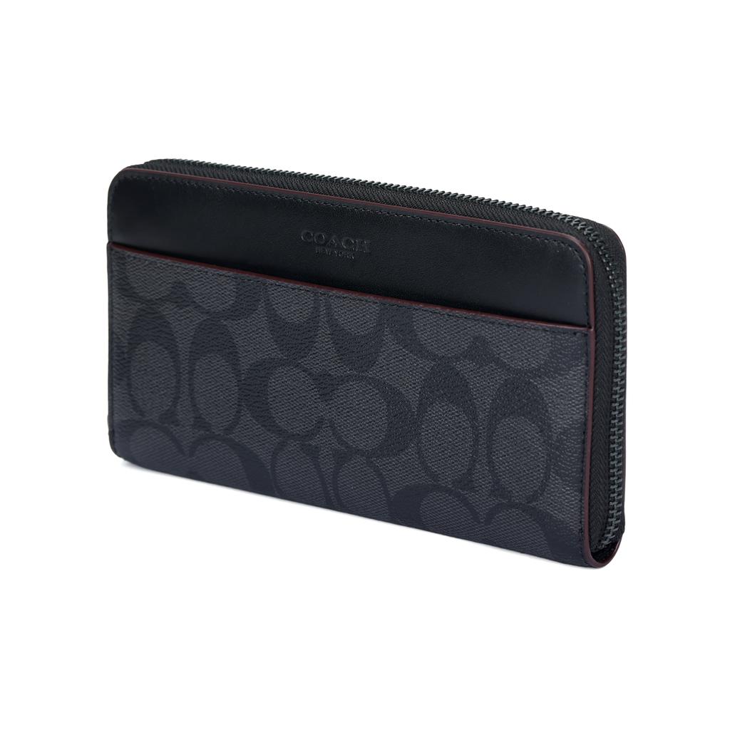 Coach Accordion Wallet 20 Classic Monogram Logo Embossed Coated Canvas Clutch Men Wallets Gray Black 25517-N3A