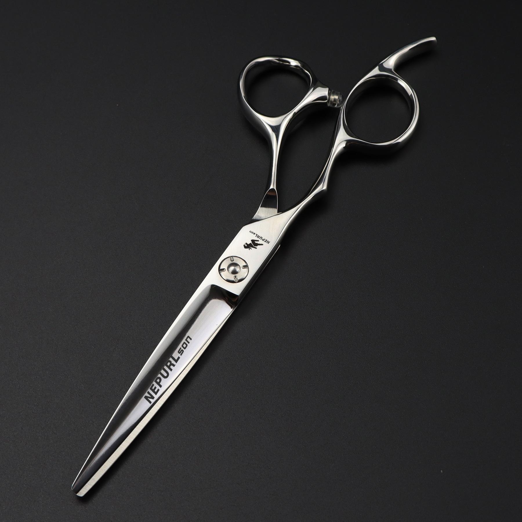 6  Left-Hand Hairdressing Scissors, Model XGZ-02: Straight, Serrated, Thinning Shears