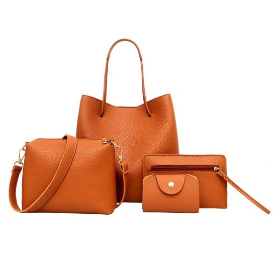 4шт модная женская сумка с текстурой личи через плечо сумка-клатч держатель для карт коричневый