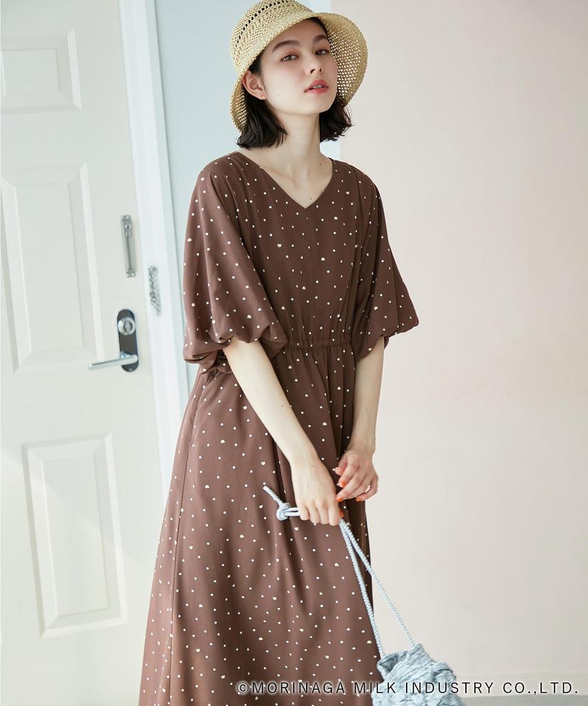 ROPE PICNIC Pino Dot Print Dress Dark Size Women's (GDE14950, Brown, 20)