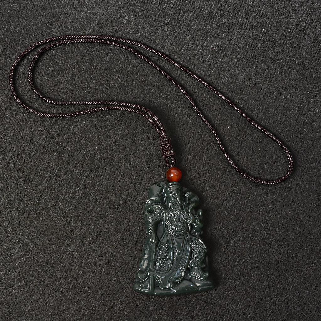Hetian Jade Guan Gong Pendant with Tiger's Eye: Men's Guan Yu Amulet and God of Wealth Symbol