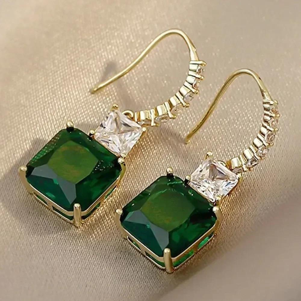 Modische Bankett Elegante Smaragd Zirkonia Ohrringe, Hochwertig Eingelegte Hochzeitsstil Schwingende Zirkon Accessoires