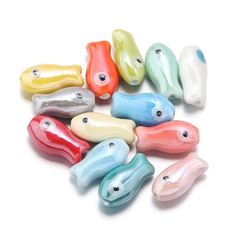 10 Pieces Artistic Double Sided Ceramic Fish Beads Crafting Supplies Spacers For Homemade Jewelry Phone Chains
